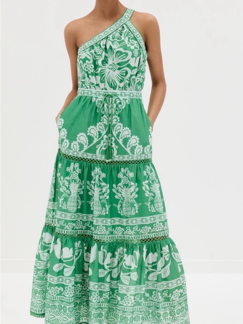 FARM Rio One-Shoulder Green and White Floral Maxi Dress - Picture 1 of 6